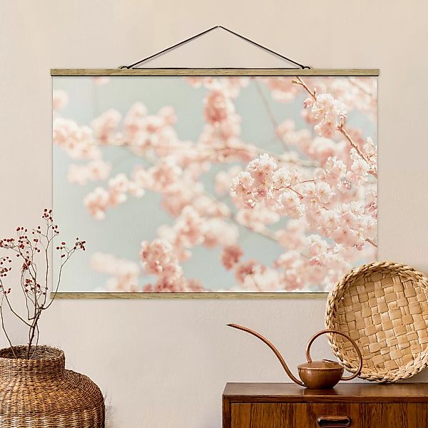 Stoffbild mit Posterleisten Kirschblüten Glow günstig online kaufen