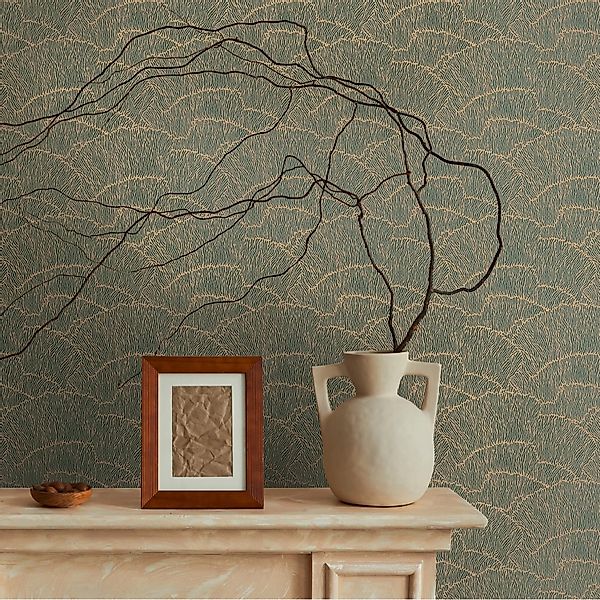 Livingwalls Tapete Uni Gold Grün und Metallfarbe 53 cm x 10,05 m AS-391742 günstig online kaufen