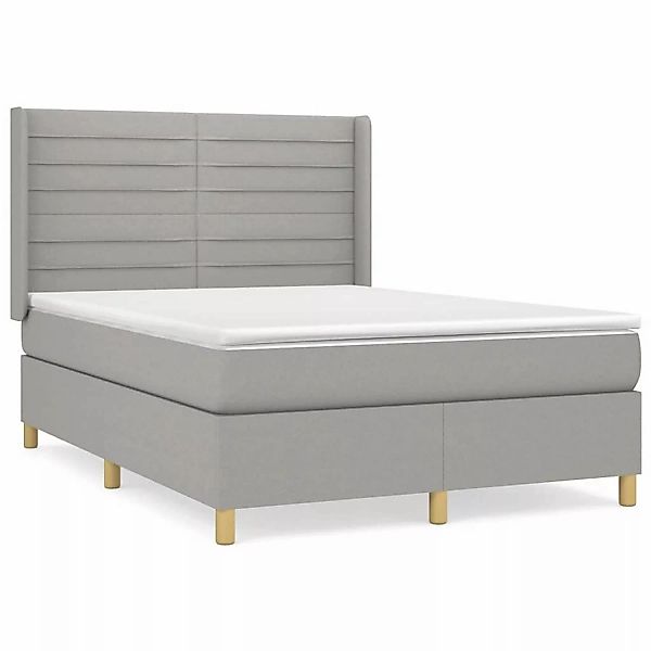 vidaXL Boxspringbett Boxspringbett mit Matratze Hellgrau 140x200 cm Stoff B günstig online kaufen