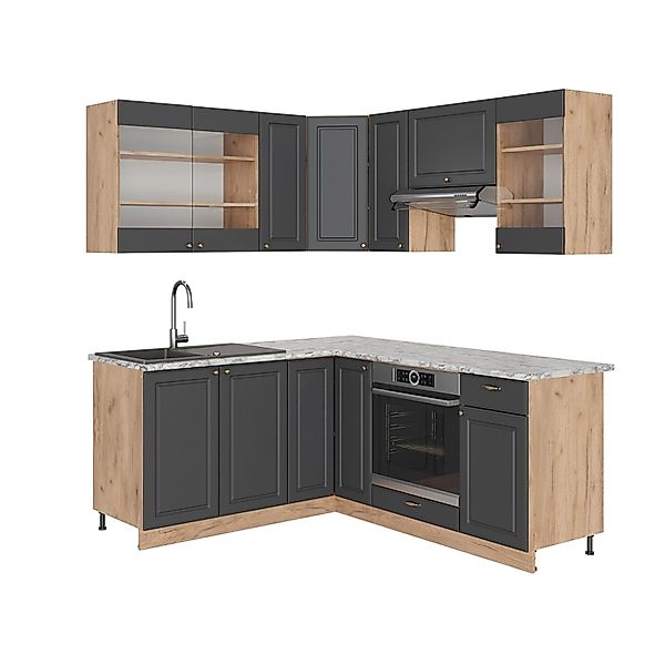 Vicco Fame-Line Eckküche Anthrazit Landhaus/Goldkraft Eiche 160 x 190 cm AP günstig online kaufen