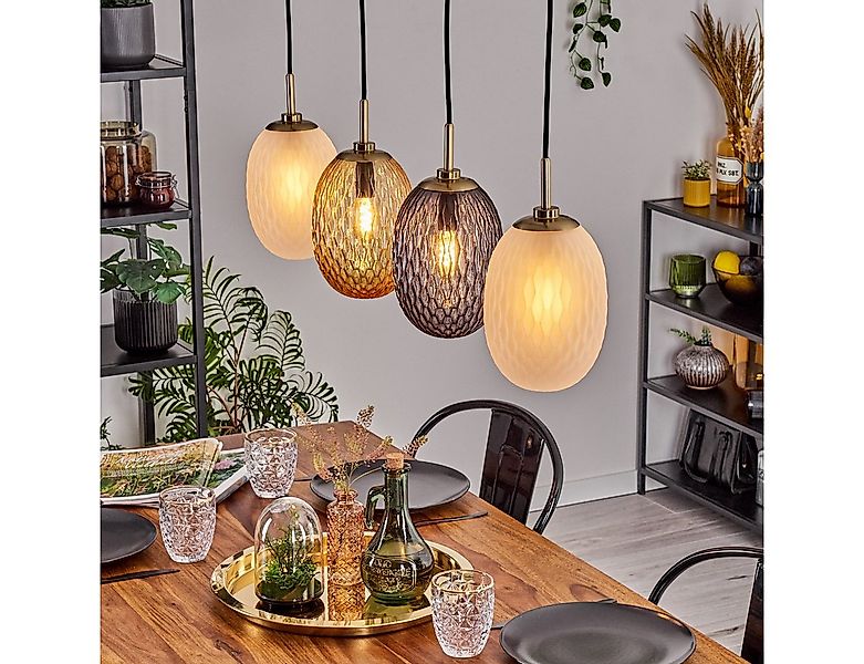 hofstein Hängeleuchte Hängelampe aus Metall/Glas in Messing/Rauch/Weiß/Bern günstig online kaufen