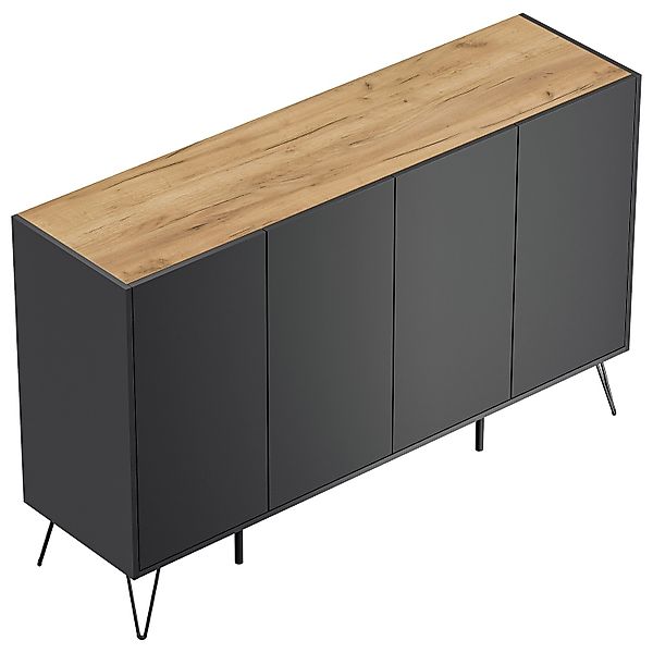 Posseik Sideboard Industrial P 4 Schubladen 4 Türen 155 cm Grafit Eiche Top günstig online kaufen