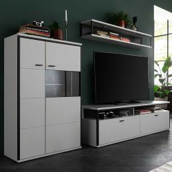 Wohnwand weiß modern 136 cm hoch melaminbeschichtet (dreiteilig) günstig online kaufen