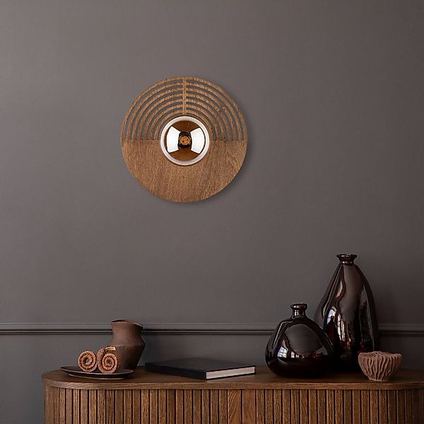 Wandleuchte Lunar, weiß/holzfarben, Ø 30 cm, G9 günstig online kaufen