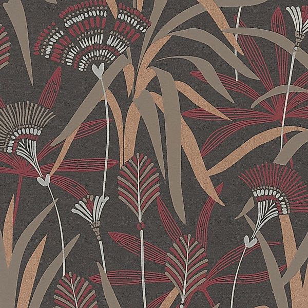 PROFHOME 399364-GU Blumen Tapete metallische Akzente Schwarz Rot Weiß 0,53 günstig online kaufen