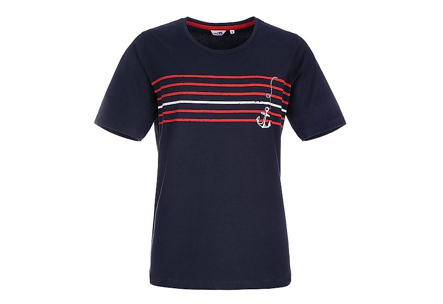 modAS T-Shirt Damen Kurzarmshirt mit Anker-Streifen-Print - Maritimes Rundh günstig online kaufen