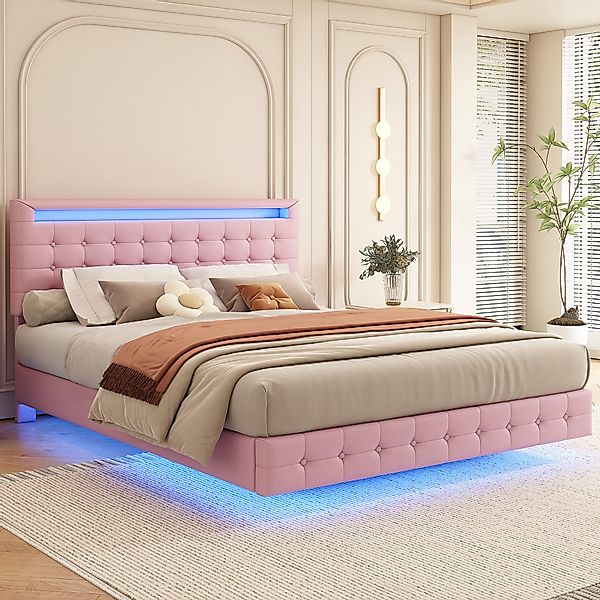 Flieks Polsterbett, LED Doppelbett Schwebebett 140x200cm günstig online kaufen