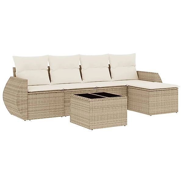 vidaXL 6-Tlg Garten-Sofagarnitur mit Kissen Beige Poly Rattan 3253635 günstig online kaufen