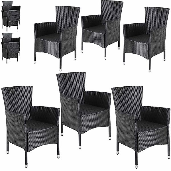 Polyrattan Gartenstuhl 6er-Set Schwarz stapelbar günstig online kaufen