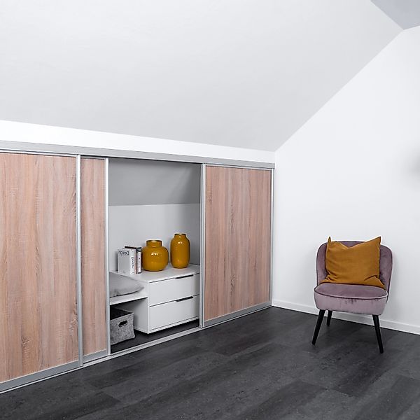 Schiebetür-Bau-Set Kniestock Profil Silber Dekor Eiche Geplankt 1022 x 1400 günstig online kaufen