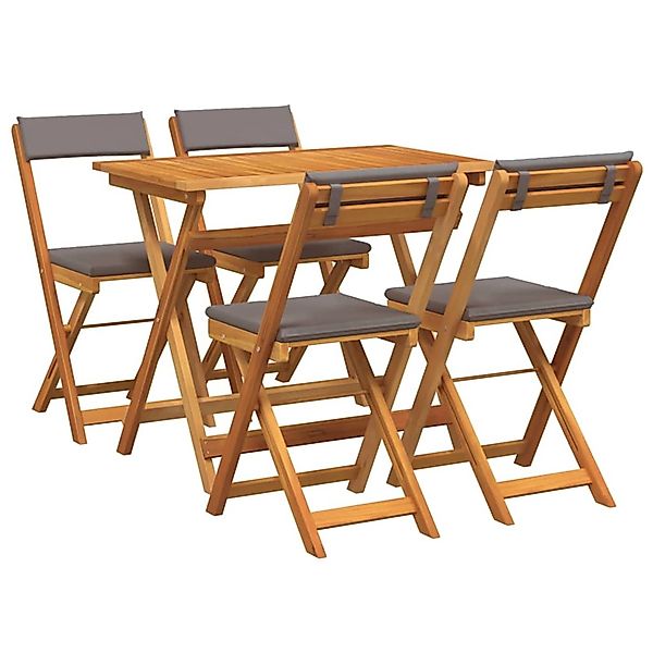 vidaXL 5-Teiliges Klappbares Bistro-Set mit Kissen aus Massivem Akazienholz günstig online kaufen