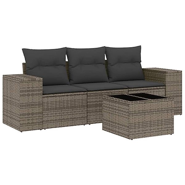 vidaXL 4-Tlg Garten-Sofagarnitur mit Kissen Grau Poly Rattan 3254607 günstig online kaufen