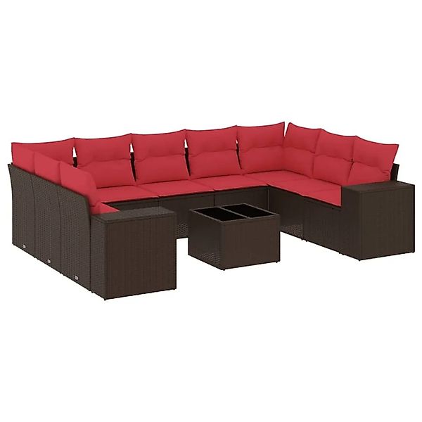 vidaXL 10-Tlg Gartensofa-Set mit Kissen Braun Polyrattan 3223013 günstig online kaufen