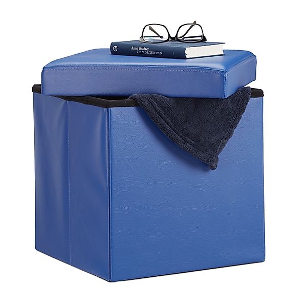 relaxdays Sitzhocker Faltbarer Sitzhocker Kunstleder, Blau günstig online kaufen