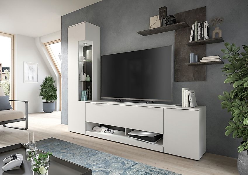 INOSIGN Wohnwand "Porto, Breite 250cm, in Weiß/Beton Nachbildung", (3 St.), günstig online kaufen
