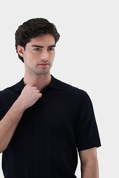 V-Neck Poloshirt mit Streifen-Struktur aus Air Cotton günstig online kaufen