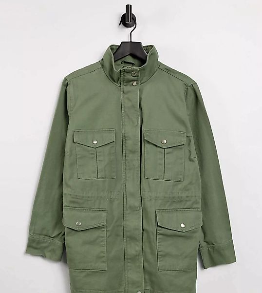 New Look Curve – Hemdjacke mit Taschendetail in Khaki-Grün günstig online kaufen