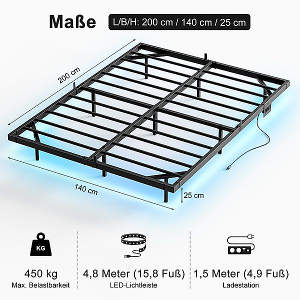 FABATO Metallbett Schwebebett, Bettgestell mit LED-Licht günstig online kaufen