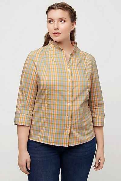 Ulla Popken Longbluse Bluse Karo Slim Kelchkragen V-Ausschnitt 3/4-Arm günstig online kaufen