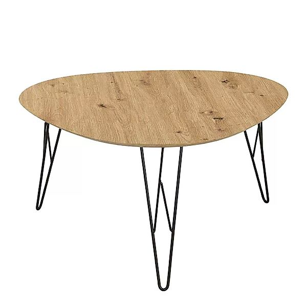 Wohnzimmer Tisch Dreibein in Wildeichefarben & Schwarz dreieckiger Tischpla günstig online kaufen