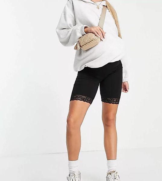 Mamalicious Maternity – Zweier-Pack Legging-Shorts mit Spitzenbesatz in Sch günstig online kaufen
