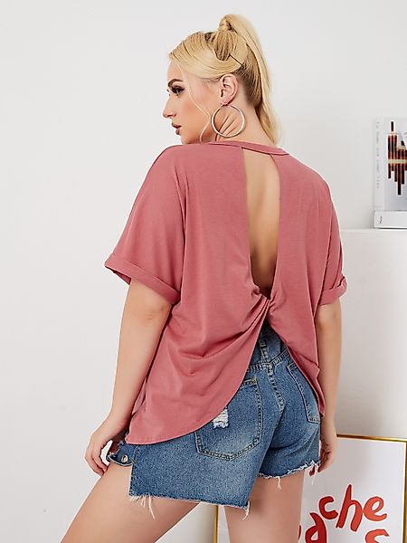 YOINS Plus Größe Rundhalsausschnitt Rückenfreies Design Twist Kurzarm T-Shi günstig online kaufen