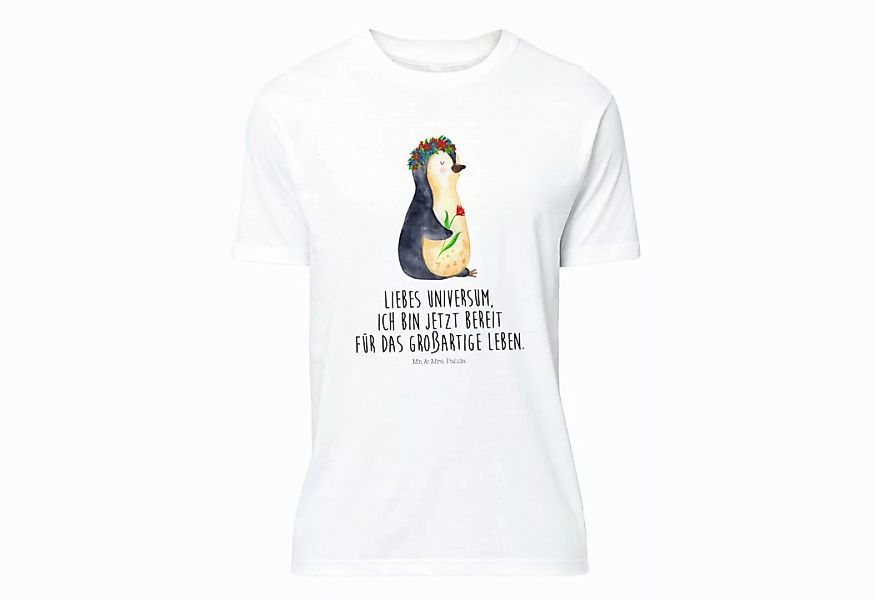 Mr. & Mrs. Panda T-Shirt Pinguin Blumenkranz - Weiß - Geschenk, Nachthemd, günstig online kaufen