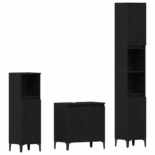 vidaXL Badezimmermöbel-Set Wandmontiert 3-Tlg Schwarz Eichen-Optik 3333089 günstig online kaufen