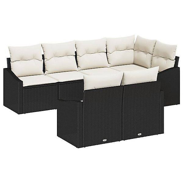 vidaXL Loungesofa 7-teiliges Garten Esstisch Set mit Kissen Schwarz Poly Ra günstig online kaufen