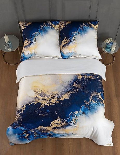Aymando Bettwäsche Marble Blue, 100% Baumwolle Mako Satin, 2 teilig, Saum u günstig online kaufen