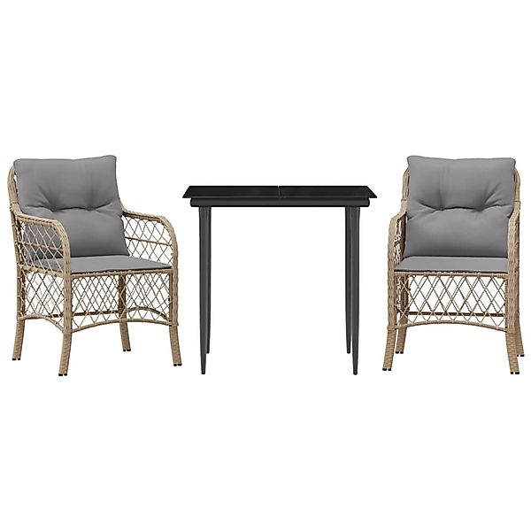 vidaXL 3-Tlg Bistro-Set mit Kissen Beigemischung Poly Rattan 3212152 günstig online kaufen