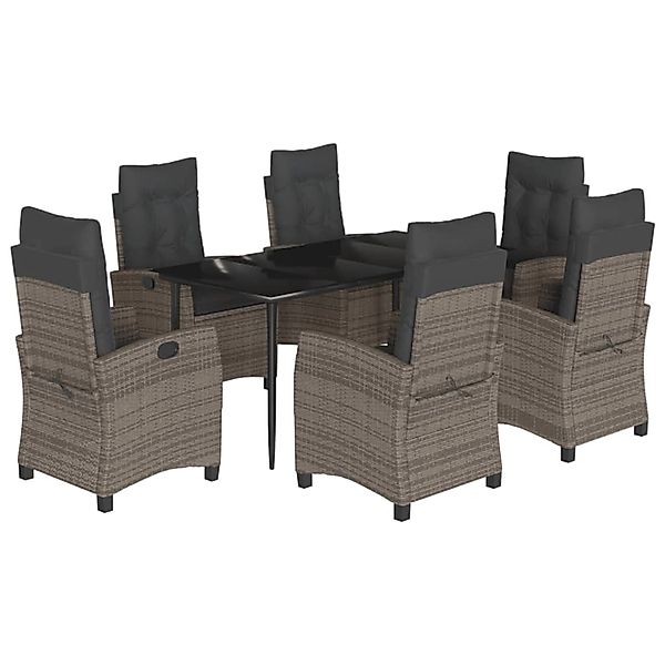 vidaXL 7-Tlg Garten-Essgruppe mit Kissen Grau Poly Rattan 3212787 günstig online kaufen