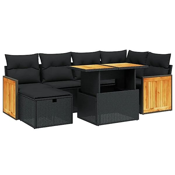 vidaXL 7-Tlg Garten-Sofagarnitur mit Kissen Schwarz Poly Rattan 3276247 günstig online kaufen