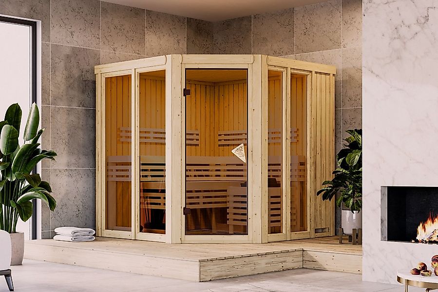 Karibu Sauna "Airia" naturbelassen, BxTxH: 196 x 196 x 198 cm, 68 mm, aus h günstig online kaufen