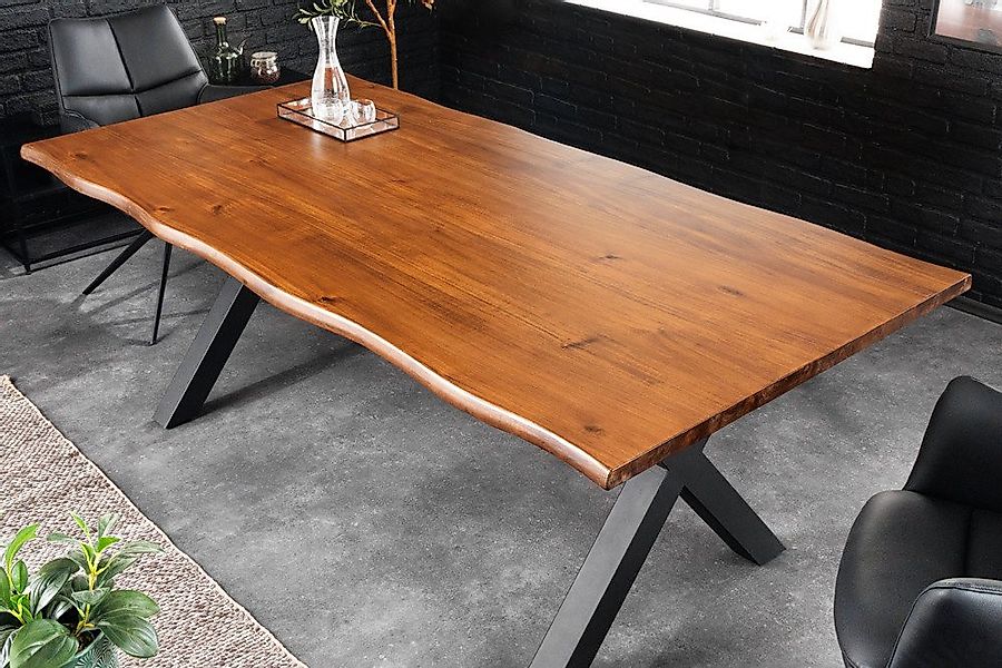 riess-ambiente Baumkantentisch GENESIS 200cm braun/schwarz - 3,5cm Massivho günstig online kaufen