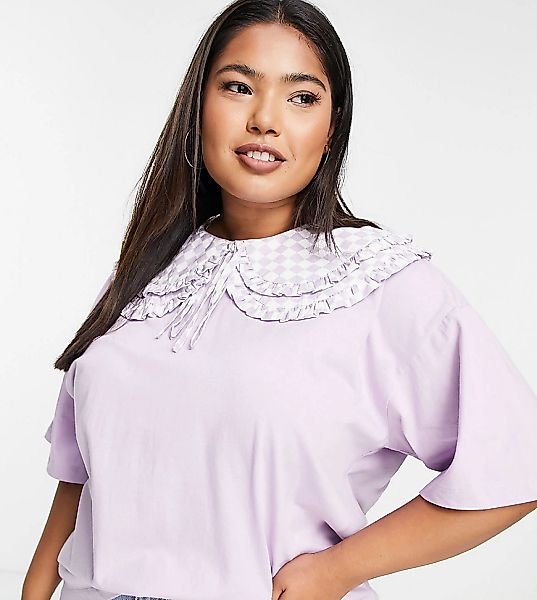 Neon Rose Plus – Oversize-T-Shirt mit doppellagigem Kragen mit Schachbrettm günstig online kaufen
