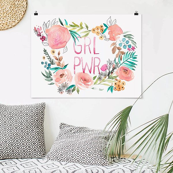 Poster Kinderzimmer - Querformat Rosa Blüten - Girl Power günstig online kaufen