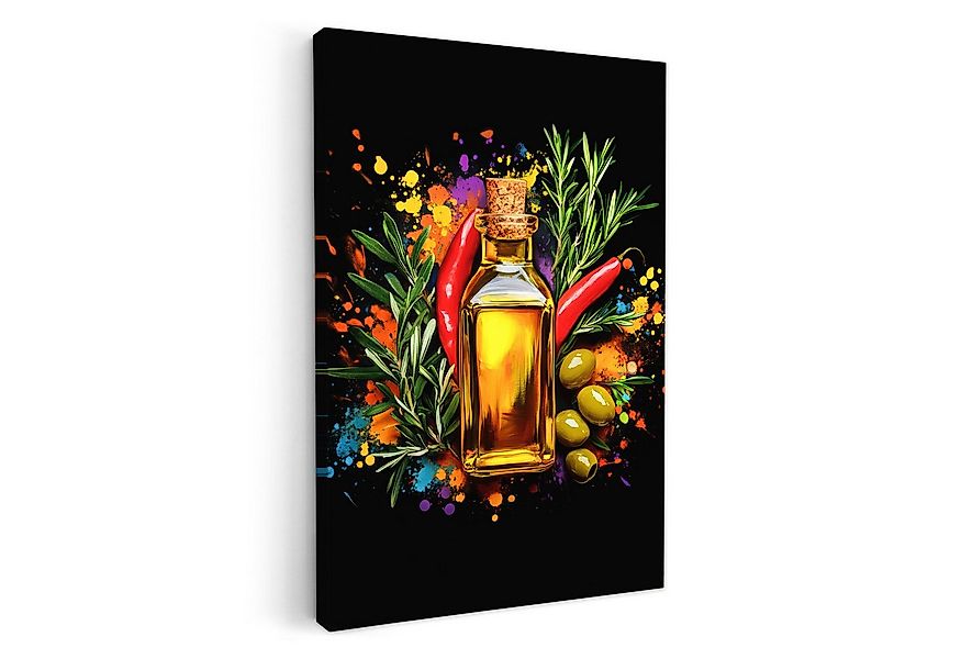 OneMillionCanvasses® Leinwandbild Olivenöl - Graffiti - Pfeffer - Oliven - günstig online kaufen