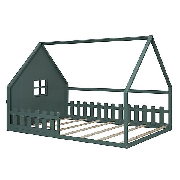 Gotagee Hausbett Flachbett 140x200 cm Kinderbett Geländer Jugendbett Holzbe günstig online kaufen
