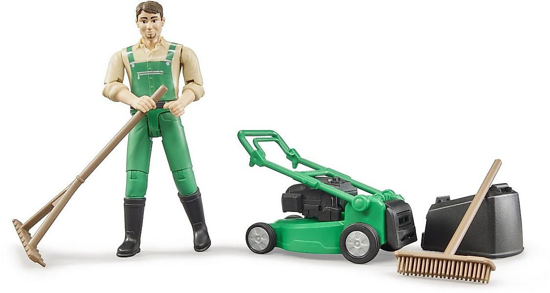 Bruder® Spielfigur Spielfiguren Set bworld Gärtner mit Rasenmäher und Garte günstig online kaufen