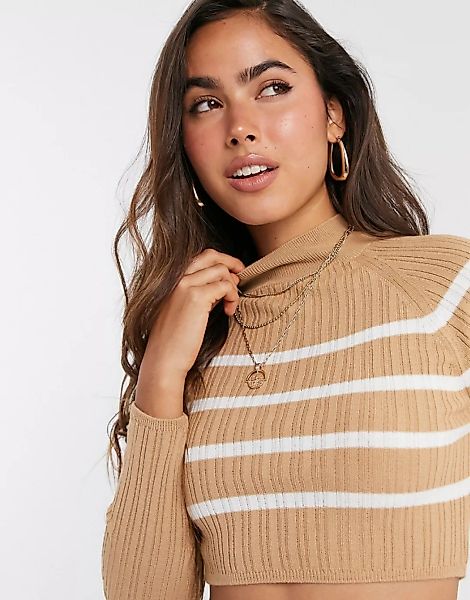 ASOS DESIGN – Kurz geschnittener, hochgeschlossener Pullover mit Streifenmu günstig online kaufen
