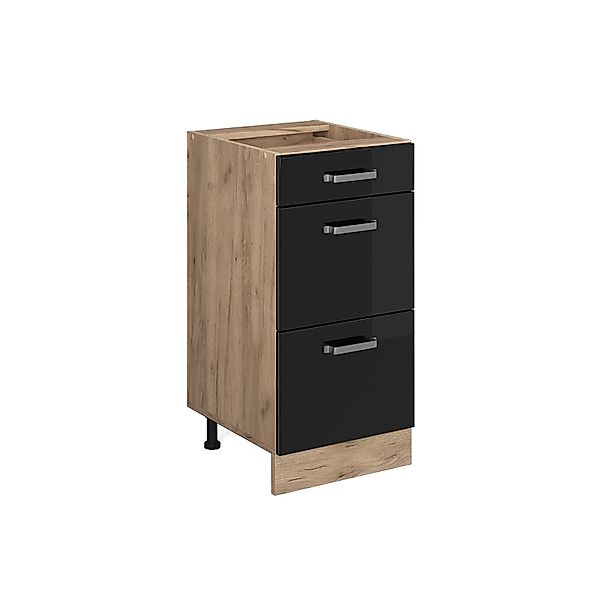 Vicco Küchenunterschrank R-Line Schwarz Hochglanz/Goldkraft Eiche 40 cm mit günstig online kaufen