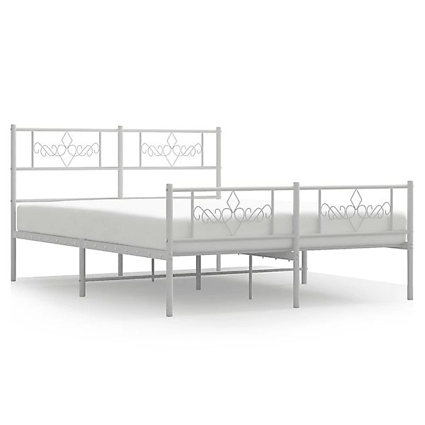 vidaXL Bettgestell, Bettrahmen mit Kopf- und Fußteil Metall Weiß 140x190 cm günstig online kaufen