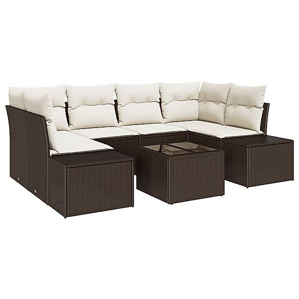 vidaXL Loungesofa 7-teiliges Garten Sofa Set mit Kissen aus braunem Poly-Ra günstig online kaufen
