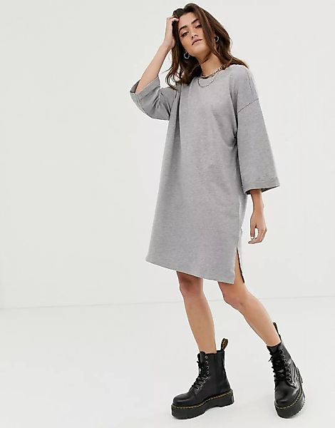 Noisy May – Graues Sweatshirt-Kleid mit 2/3-Ärmeln günstig online kaufen