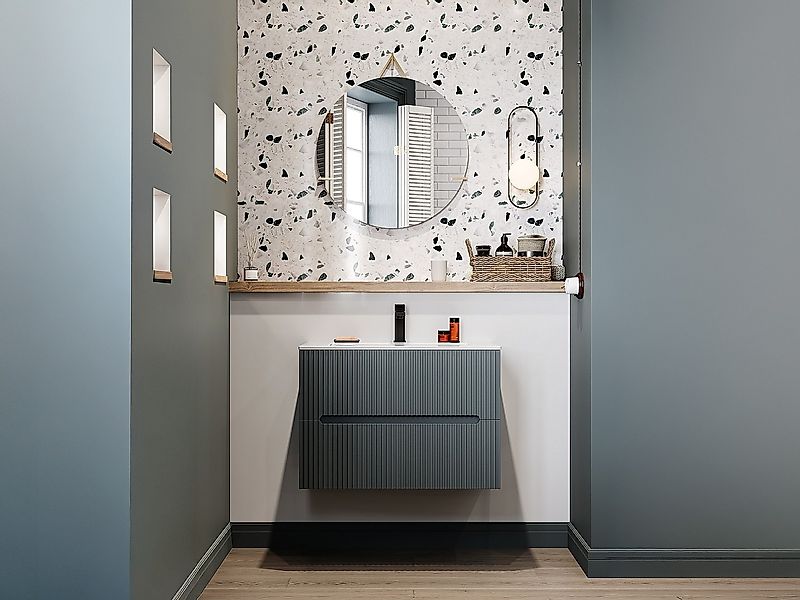 Waschbeckenunterschrank hängend mit Einbauwaschbecken und Armatur – 80 cm – günstig online kaufen