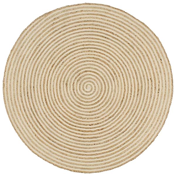 Teppich Handgefertigt Jute Mit Spiralen-design Weiß 120 Cm günstig online kaufen