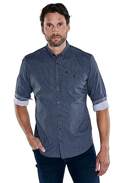 Engbers Langarmhemd Herren Langarm-Hemd gemustert, Saphirblau günstig online kaufen