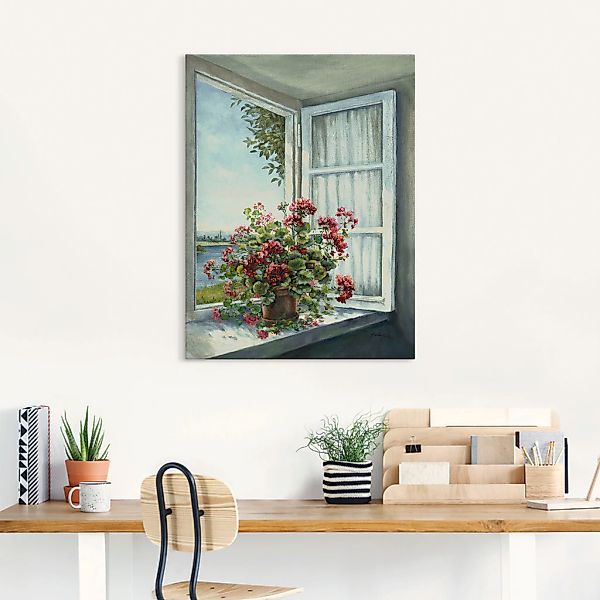 Artland Wandbild "Geranien am Fenster" Blumen 1 Stk. tlg. als Leinwandbild, günstig online kaufen