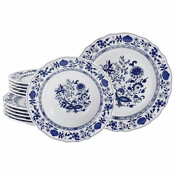 CreaTable Tafelservice Flora Zwiebelmuster blau Porzellan 12 tlg. günstig online kaufen